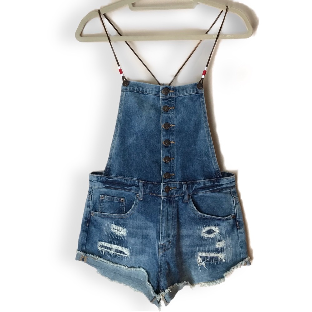 Forever 21 Distressed Overalls with Leather Straps